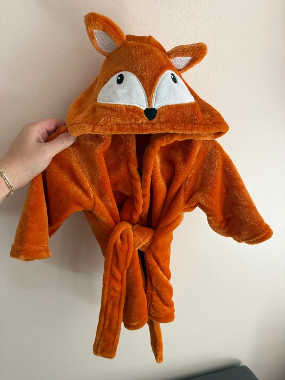 Orange Fox Hooded Baby Robe with Tie